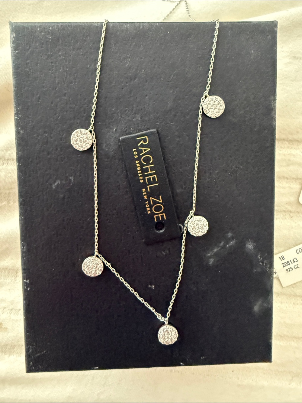 Rachel Zoe Silver Pave Disc Pendant Station Necklace 16”-18”